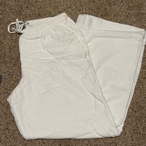 Abercrombie & Fitch White Elastic Waist Linen Pants